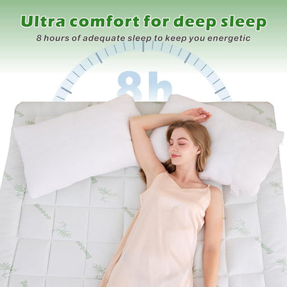 800GSM Mattress Topper Viscose Derived from Bamboo, Thick Pillowtop Fitted Mattress Cover with 45cm Deep Skirt - Machine Washable Hypoallergenic（Single,Green）