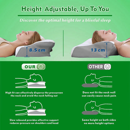 Cervical Neck Pillow for Neck Pain Relief, 2 in 1 Ergonomic Orthopedic Bed Pillow for Sleeping, Memory Foam Pillows for Side, Back & Stomach Sleepers with Removable Pillowcase