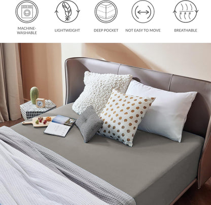 2000TC Hotel Quality Fitted Sheets - 2 Piece Fitted Sheets  -Breathable Bedding - Wrinkle, Fade, Stain Resistant- 16inch/40cm Deep Pocket Fitted Bed Sheets-Wrinkle and Fade Resistant,(Grey,Double)
