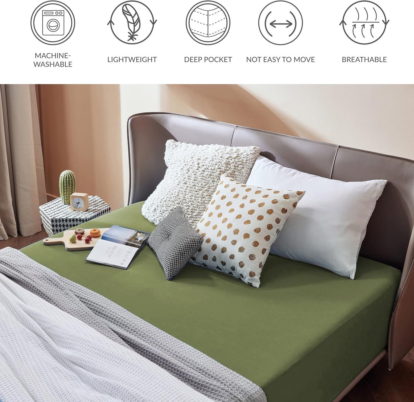 2000TC Hotel Quality Fitted Sheets - 2 Piece Fitted Sheets  -Breathable Bedding - Wrinkle, Fade, Stain Resistant- 16inch/40cm Deep Pocket Fitted Bed Sheets-Wrinkle and Fade Resistant,(Olive green,Double)