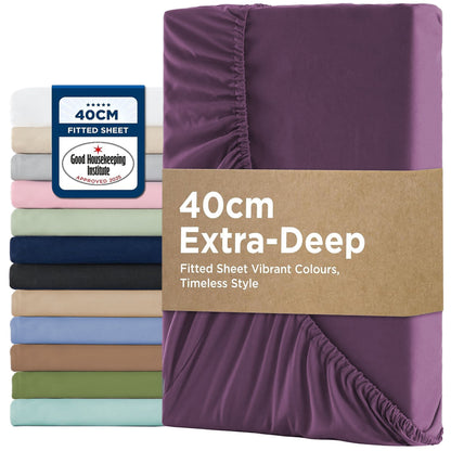 2000TC Hotel Quality Fitted Sheets - 2 Piece Fitted Sheets  -Breathable Bedding - Wrinkle, Fade, Stain Resistant- 16inch/40cm Deep Pocket Fitted Bed Sheets-Wrinkle and Fade Resistant,(Purple,Double)