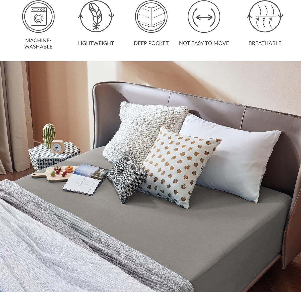 2000TC Hotel Quality Fitted Sheets - 2 Piece Fitted Sheets  -Breathable Bedding - Wrinkle, Fade, Stain Resistant- 16inch/40cm Deep Pocket Fitted Bed Sheets-Wrinkle and Fade Resistant,(Grey,King)