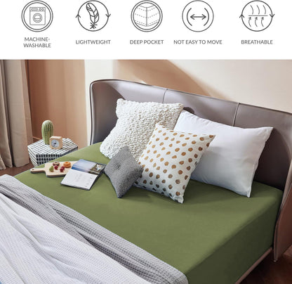 2000TC Hotel Quality Fitted Sheets - 2 Piece Fitted Sheets  -Breathable Bedding - Wrinkle, Fade, Stain Resistant- 16inch/40cm Deep Pocket Fitted Bed Sheets-Wrinkle and Fade Resistant,(Olive green,King)