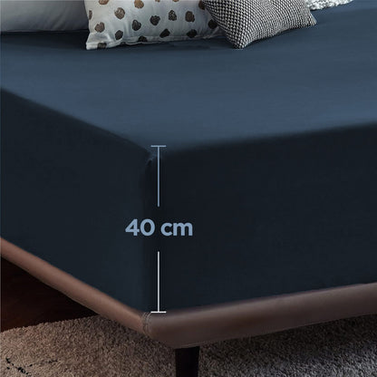 2000TC Hotel Quality Fitted Sheets - 2 Piece Fitted Sheets  -Breathable Bedding - Wrinkle, Fade, Stain Resistant- 16inch/40cm Deep Pocket Fitted Bed Sheets-Wrinkle and Fade Resistant,(Navy,King)