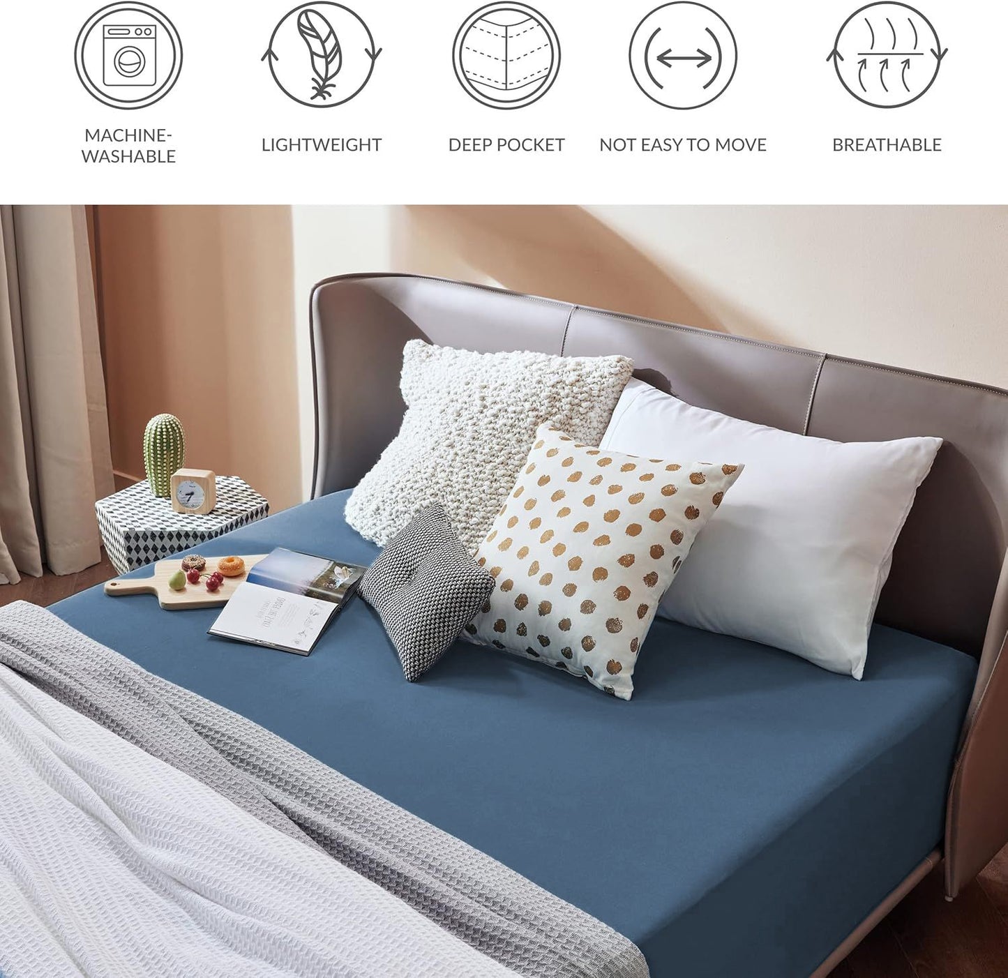 2000TC Hotel Quality Fitted Sheets - 2 Piece Fitted Sheets  -Breathable Bedding - Wrinkle, Fade, Stain Resistant- 16inch/40cm Deep Pocket Fitted Bed Sheets-Wrinkle and Fade Resistant,(Navy,King)
