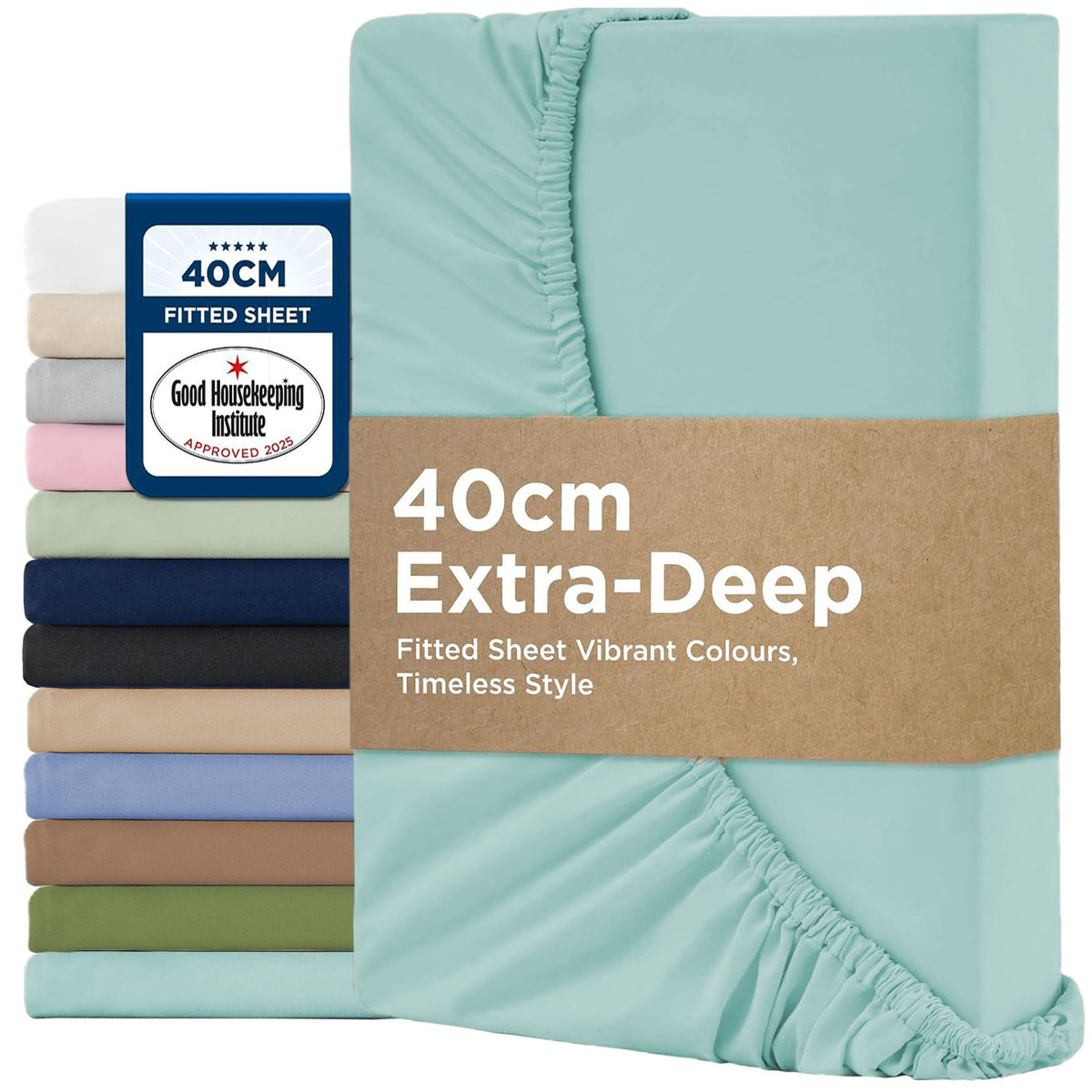 2000TC Hotel Quality Fitted Sheets - 2 Piece Fitted Sheets  -Breathable Bedding - Wrinkle, Fade, Stain Resistant- 16inch/40cm Deep Pocket Fitted Bed Sheets-Wrinkle and Fade Resistant,(Ice blue,King Single)