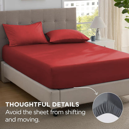 2000TC Hotel Quality Fitted Sheets - 2 Piece Fitted Sheets  -Breathable Bedding - Wrinkle, Fade, Stain Resistant- 16inch/40cm Deep Pocket Fitted Bed Sheets-Wrinkle and Fade Resistant,(Red,King Single)