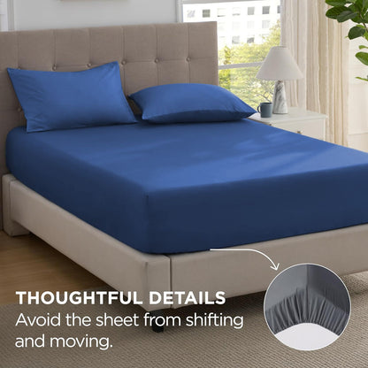 2000TC Hotel Quality Fitted Sheets - 2 Piece Fitted Sheets  -Breathable Bedding - Wrinkle, Fade, Stain Resistant- 16inch/40cm Deep Pocket Fitted Bed Sheets-Wrinkle and Fade Resistant,(Royal blue,King Single)