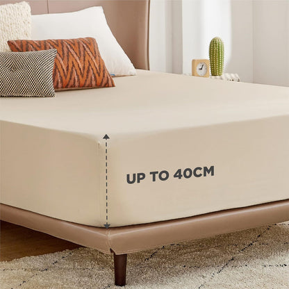 2000TC Hotel Quality Fitted Sheets - 2 Piece Fitted Sheets  -Breathable Bedding - Wrinkle, Fade, Stain Resistant- 16inch/40cm Deep Pocket Fitted Bed Sheets-Wrinkle and Fade Resistant,(Cream White,Queen)