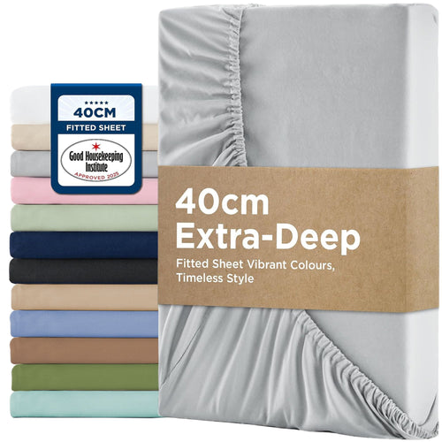2000TC Hotel Quality Fitted Sheets - 2 Piece Fitted Sheets  -Breathable Bedding - Wrinkle, Fade, Stain Resistant- 16inch/40cm Deep Pocket Fitted Bed Sheets-Wrinkle and Fade Resistant,(Silver-gray,Queen)