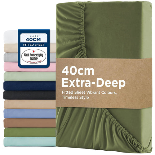 2000TC Hotel Quality Fitted Sheets - 2 Piece Fitted Sheets  -Breathable Bedding - Wrinkle, Fade, Stain Resistant- 16inch/40cm Deep Pocket Fitted Bed Sheets-Wrinkle and Fade Resistant,(Olive green,Super King)