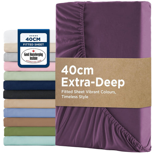 2000TC Hotel Quality Fitted Sheets - 2 Piece Fitted Sheets  -Breathable Bedding - Wrinkle, Fade, Stain Resistant- 16inch/40cm Deep Pocket Fitted Bed Sheets-Wrinkle and Fade Resistant,(Purple,Super King)