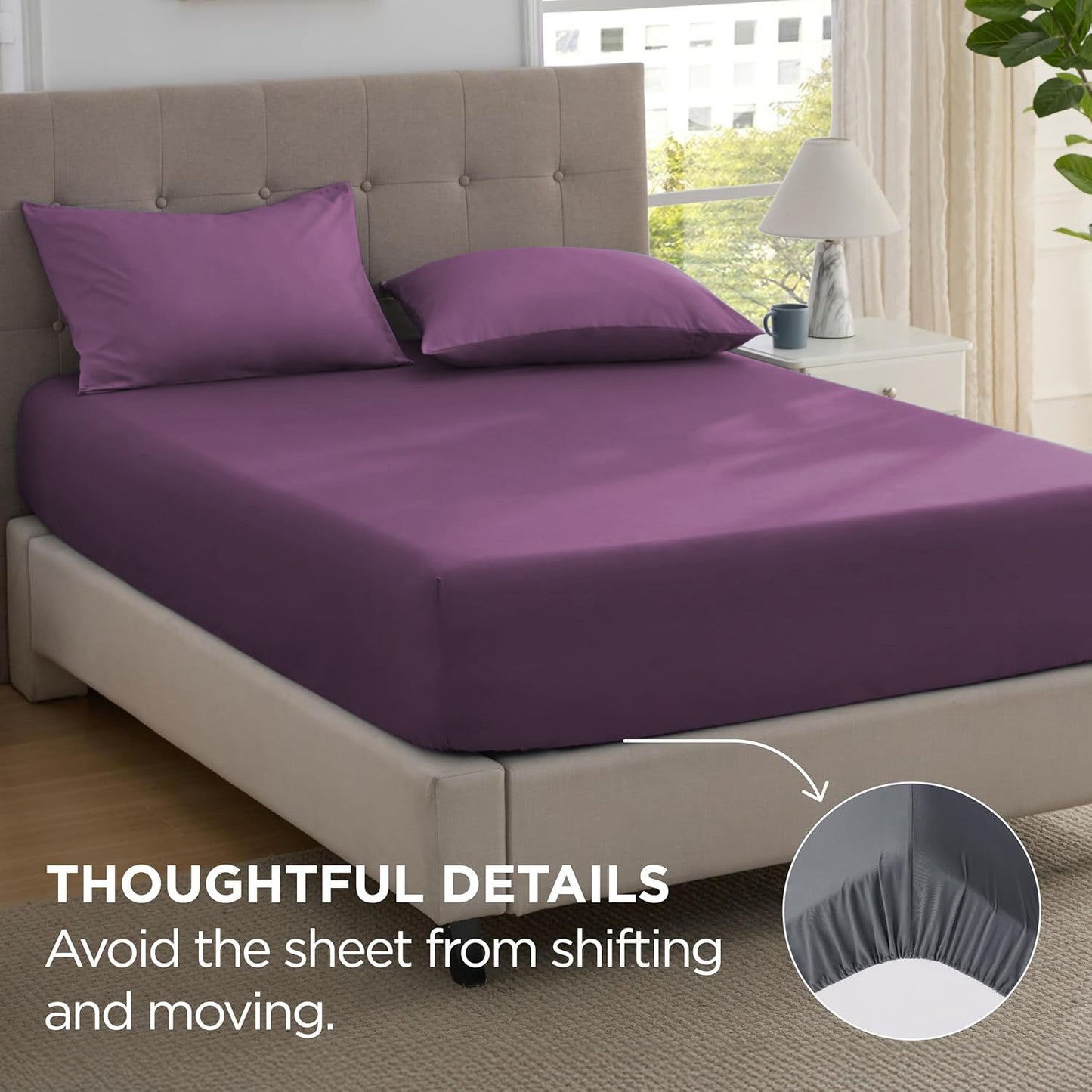 2000TC Hotel Quality Fitted Sheets - 2 Piece Fitted Sheets  -Breathable Bedding - Wrinkle, Fade, Stain Resistant- 16inch/40cm Deep Pocket Fitted Bed Sheets-Wrinkle and Fade Resistant,(Purple,Super King)