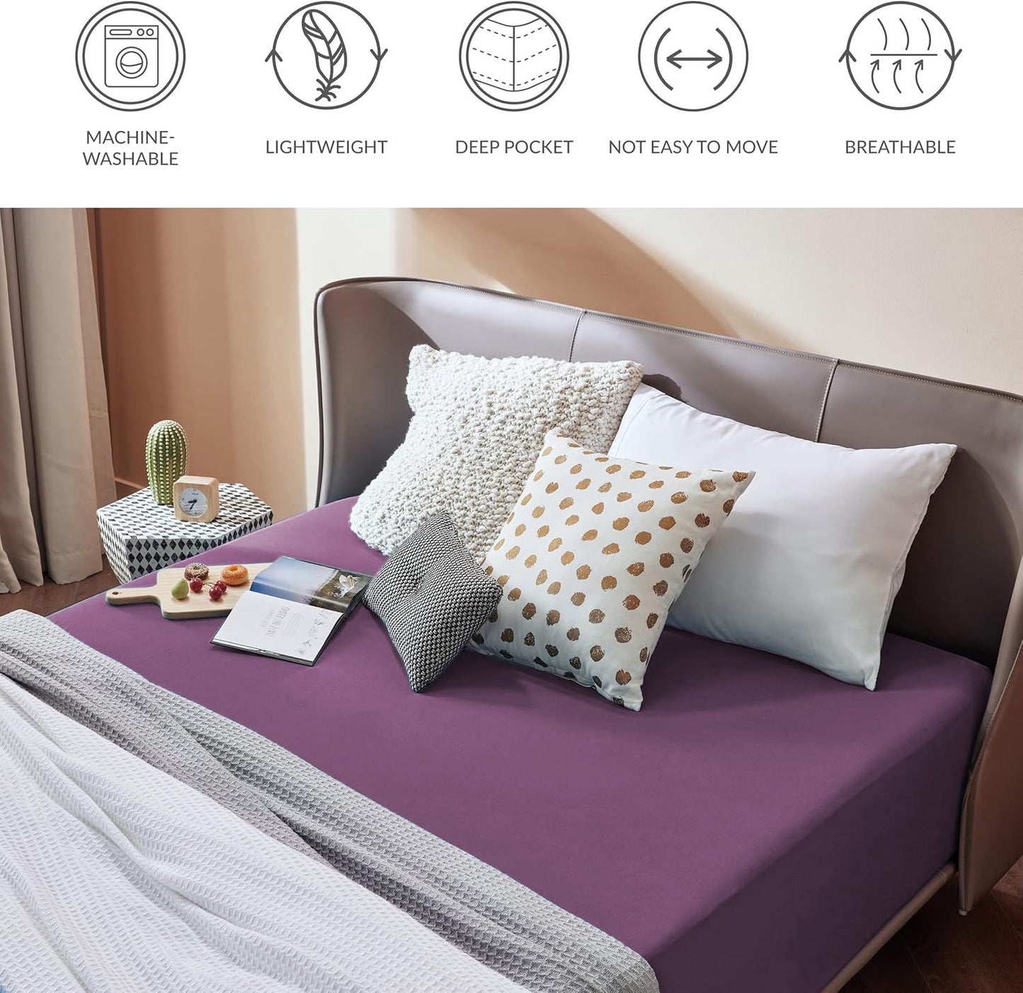 2000TC Hotel Quality Fitted Sheets - 2 Piece Fitted Sheets  -Breathable Bedding - Wrinkle, Fade, Stain Resistant- 16inch/40cm Deep Pocket Fitted Bed Sheets-Wrinkle and Fade Resistant,(Purple,Super King)