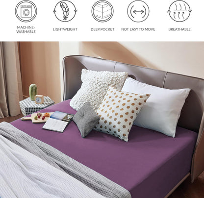 2000TC Hotel Quality Fitted Sheets - 2 Piece Fitted Sheets  -Breathable Bedding - Wrinkle, Fade, Stain Resistant- 16inch/40cm Deep Pocket Fitted Bed Sheets-Wrinkle and Fade Resistant,(Purple,Super King)