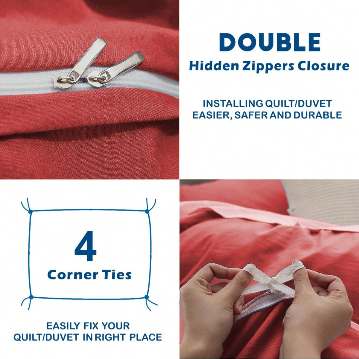 Hotel Soft Microfiber Duvet Cover Set-2000TC Quilt Cover Set & Pillowcases -1 Donna Cover Zipper Closure & 1 x Pillowcases-Breathable Bedding - Wrinkle, Fade, Stain Resistant(Red,Double)