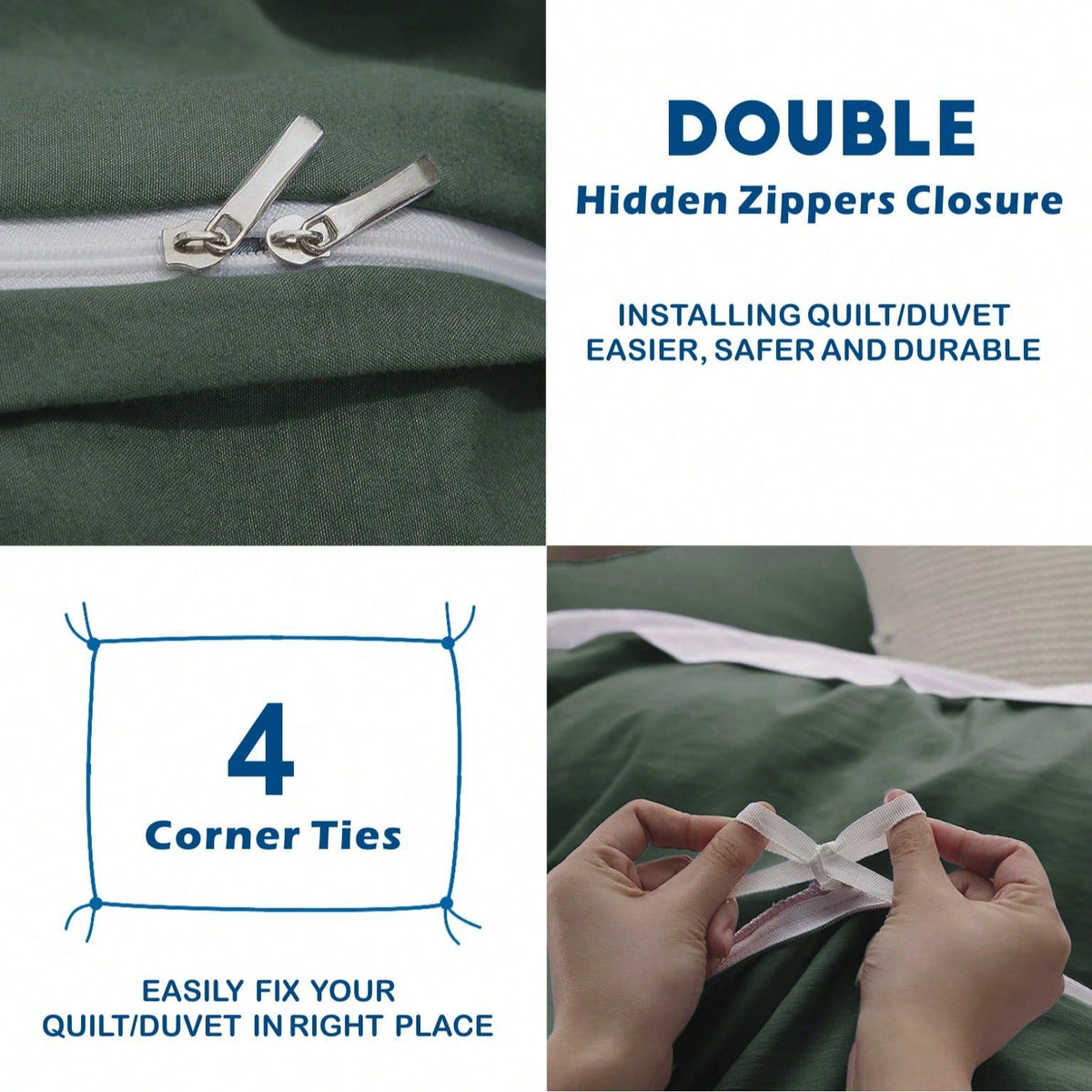 Hotel Soft Microfiber Duvet Cover Set-2000TC Quilt Cover Set & Pillowcases -1 Donna Cover Zipper Closure & 1 x Pillowcases-Breathable Bedding - Wrinkle, Fade, Stain Resistant(Olive green,Double)