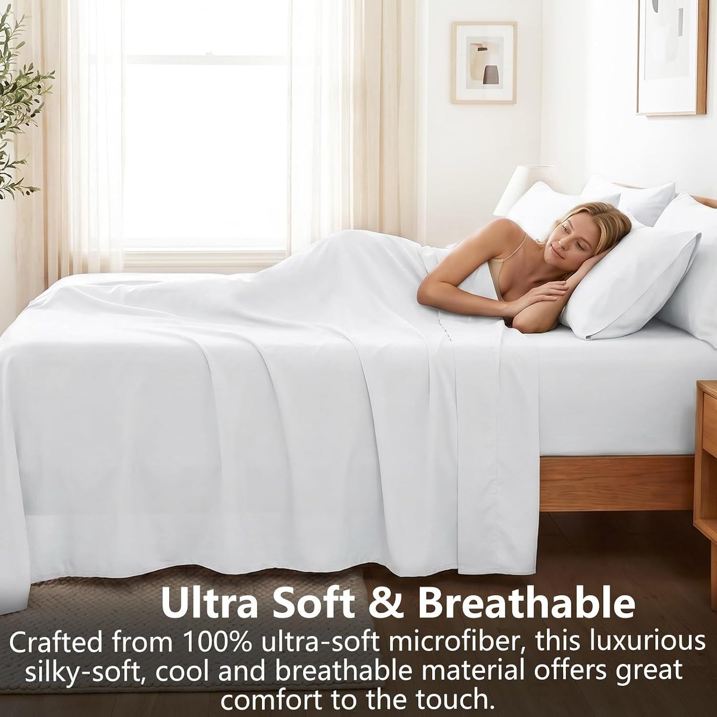 Hotel Soft Bed Sheet Set- Bedding Sheets & Pillowcases -Breathable Bedding - Wrinkle, Fade, Stain Resistant-Deep Pocket Flat Fitted Bed Sheet Set(Raw white,Double)