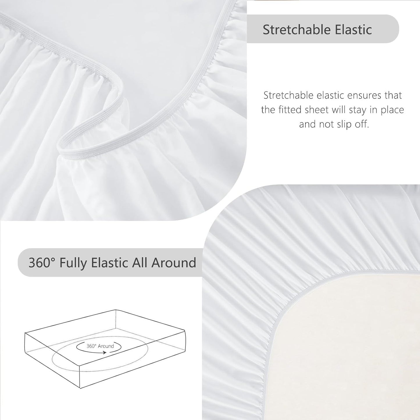 Hotel Soft Bed Sheet Set- Bedding Sheets & Pillowcases -Breathable Bedding - Wrinkle, Fade, Stain Resistant-Deep Pocket Flat Fitted Bed Sheet Set(Raw white,Double)