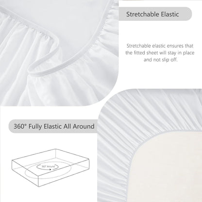 Hotel Soft Bed Sheet Set- Bedding Sheets & Pillowcases -Breathable Bedding - Wrinkle, Fade, Stain Resistant-Deep Pocket Flat Fitted Bed Sheet Set(Raw white,Double)