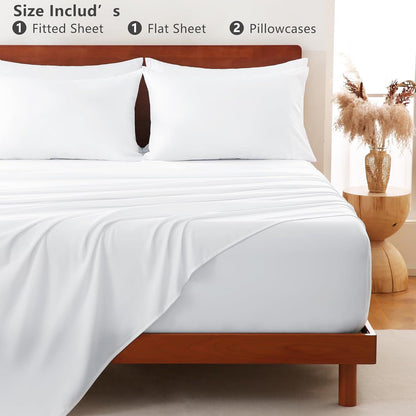 Hotel Soft Bed Sheet Set- Bedding Sheets & Pillowcases -Breathable Bedding - Wrinkle, Fade, Stain Resistant-Deep Pocket Flat Fitted Bed Sheet Set(Raw white,Double)