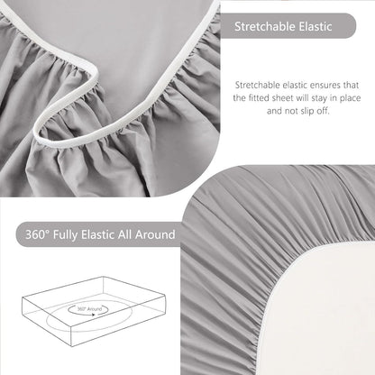 Hotel Soft Bed Sheet Set- Bedding Sheets & Pillowcases -Breathable Bedding - Wrinkle, Fade, Stain Resistant-Deep Pocket Flat Fitted Bed Sheet Set(Silver-gray,Double)