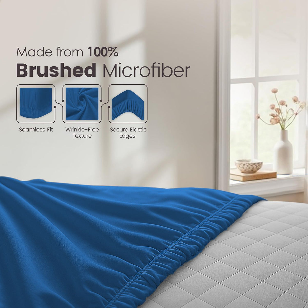 Hotel Quality Fitted Sheet - 1 Piece Fitted Sheet  -Breathable Bedding - Wrinkle, Fade, Stain Resistant- 16inch/40cm Deep Pocket Fitted Bed Sheet-Wrinkle and Fade Resistant,(Royal blue,Double)