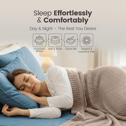 Hotel Quality Fitted Sheet - 1 Piece Fitted Sheet  -Breathable Bedding - Wrinkle, Fade, Stain Resistant- 16inch/40cm Deep Pocket Fitted Bed Sheet-Wrinkle and Fade Resistant,(Ocean,Double)