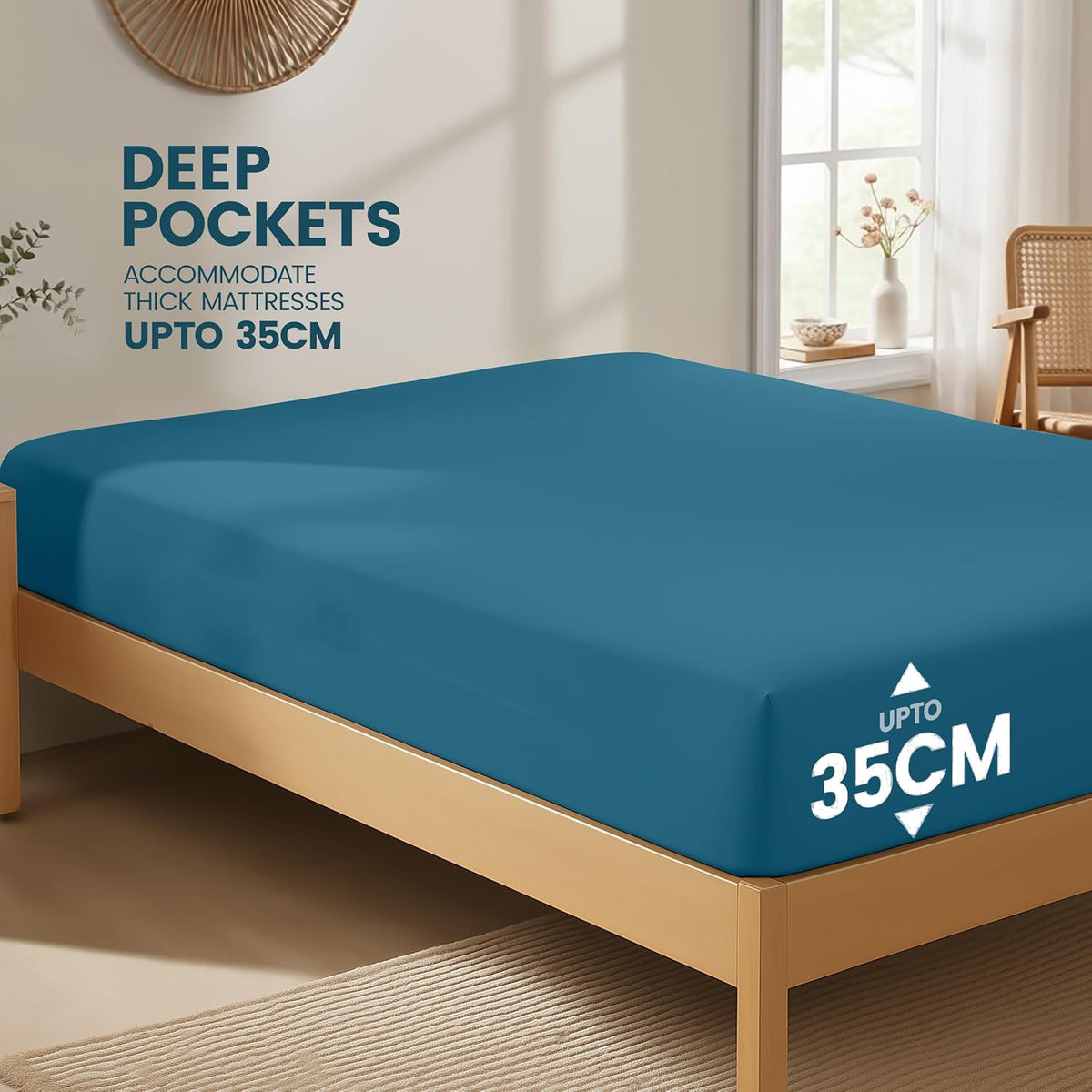 Hotel Quality Fitted Sheet - 1 Piece Fitted Sheet  -Breathable Bedding - Wrinkle, Fade, Stain Resistant- 16inch/40cm Deep Pocket Fitted Bed Sheet-Wrinkle and Fade Resistant,(Biscay blue,Double)