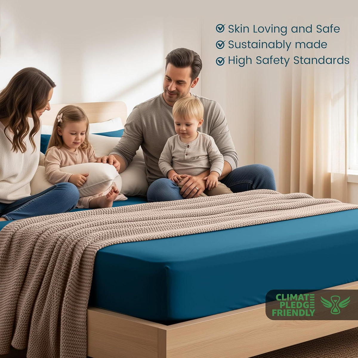 Hotel Quality Fitted Sheet - 1 Piece Fitted Sheet  -Breathable Bedding - Wrinkle, Fade, Stain Resistant- 16inch/40cm Deep Pocket Fitted Bed Sheet-Wrinkle and Fade Resistant,(Biscay blue,Double)