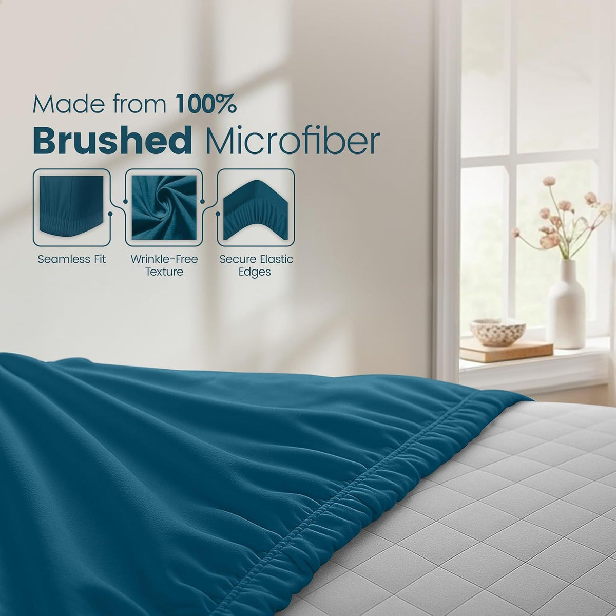 Hotel Quality Fitted Sheet - 1 Piece Fitted Sheet  -Breathable Bedding - Wrinkle, Fade, Stain Resistant- 16inch/40cm Deep Pocket Fitted Bed Sheet-Wrinkle and Fade Resistant,(Biscay blue,Double)