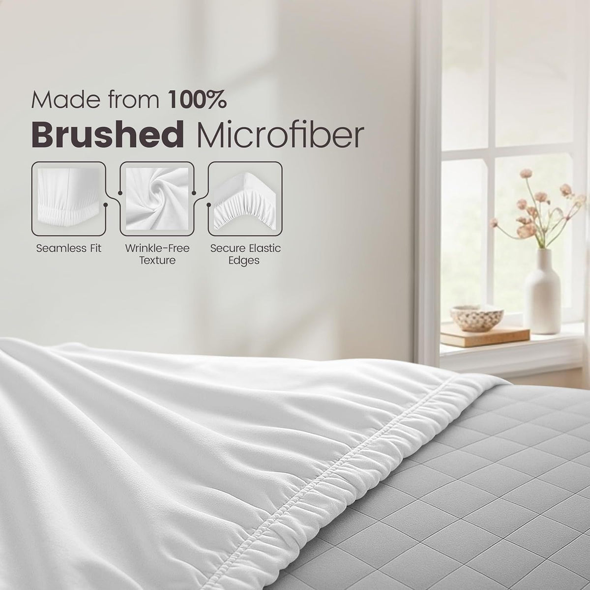 Hotel Quality Fitted Sheet - 1 Piece Fitted Sheet  -Breathable Bedding - Wrinkle, Fade, Stain Resistant- 16inch/40cm Deep Pocket Fitted Bed Sheet-Wrinkle and Fade Resistant,(White,King)