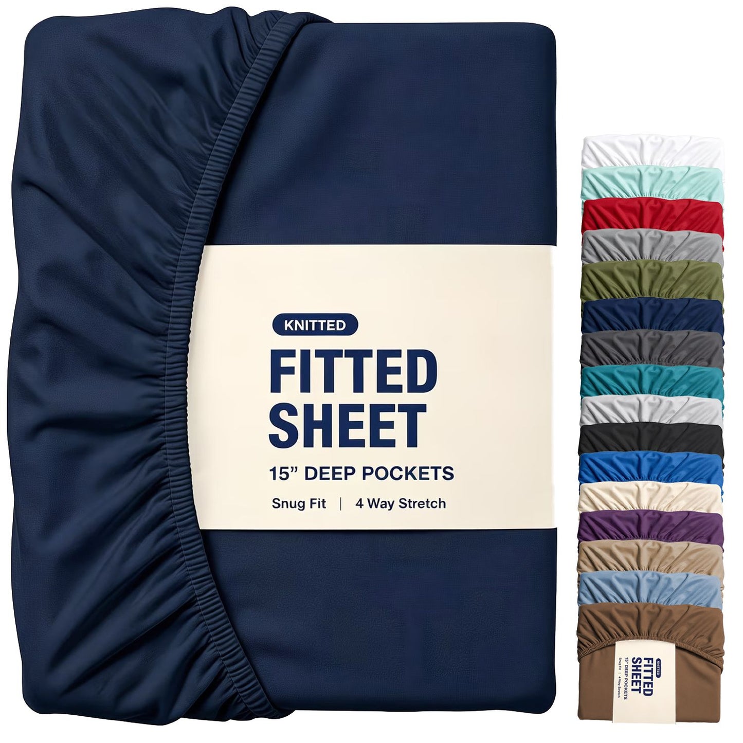 Hotel Quality Fitted Sheet - 1 Piece Fitted Sheet  -Breathable Bedding - Wrinkle, Fade, Stain Resistant- 16inch/40cm Deep Pocket Fitted Bed Sheet-Wrinkle and Fade Resistant,(Navy,King)