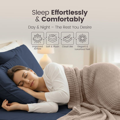 Hotel Quality Fitted Sheet - 1 Piece Fitted Sheet  -Breathable Bedding - Wrinkle, Fade, Stain Resistant- 16inch/40cm Deep Pocket Fitted Bed Sheet-Wrinkle and Fade Resistant,(Navy,King)