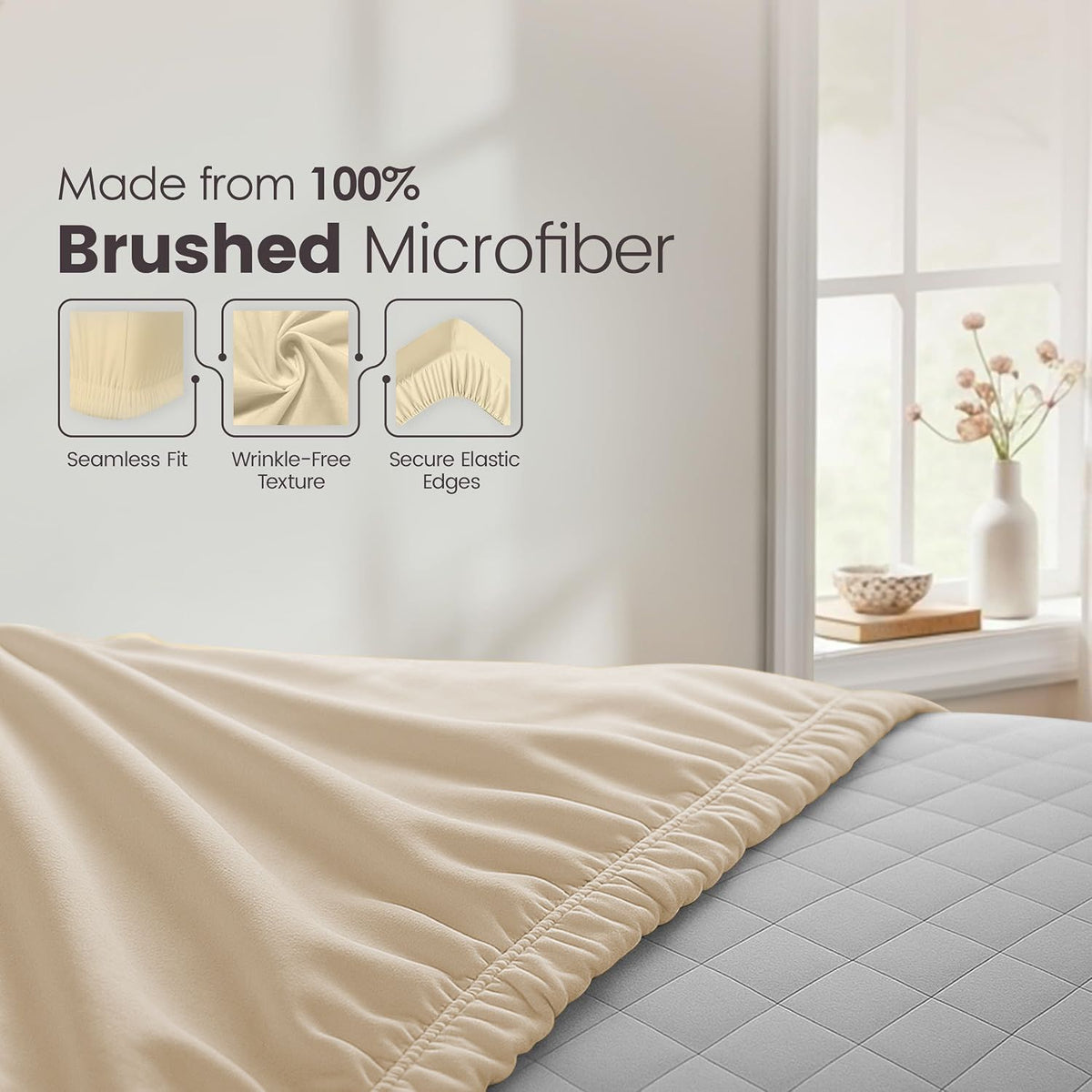 Hotel Quality Fitted Sheet - 1 Piece Fitted Sheet  -Breathable Bedding - Wrinkle, Fade, Stain Resistant- 16inch/40cm Deep Pocket Fitted Bed Sheet-Wrinkle and Fade Resistant,(Cream White,King)