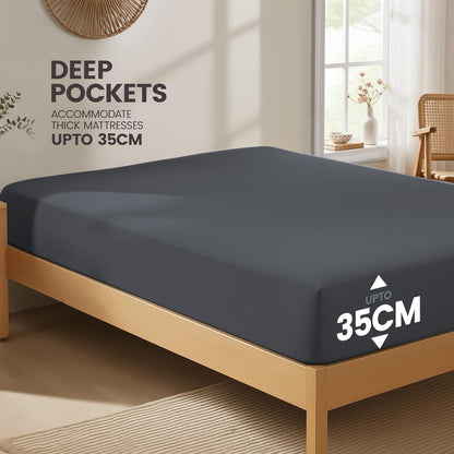 Hotel Quality Fitted Sheet - 1 Piece Fitted Sheet  -Breathable Bedding - Wrinkle, Fade, Stain Resistant- 16inch/40cm Deep Pocket Fitted Bed Sheet-Wrinkle and Fade Resistant,(Dark gray,King)