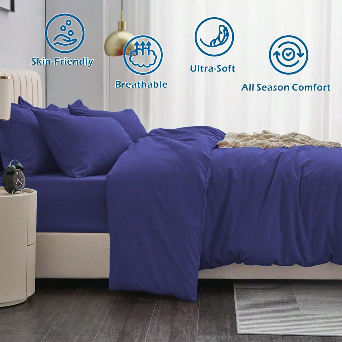 Hotel Soft Microfiber Duvet Cover Set-2000TC Quilt Cover Set & Pillowcases -1 Donna Cover Zipper Closure & 1 x Pillowcases-Breathable Bedding - Wrinkle, Fade, Stain Resistant(Royal blue,King Single)
