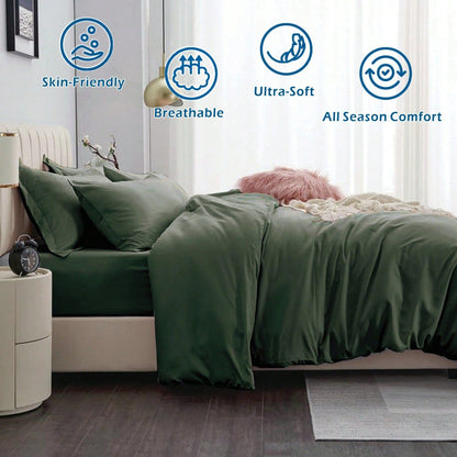 Hotel Soft Microfiber Duvet Cover Set-2000TC Quilt Cover Set & Pillowcases -1 Donna Cover Zipper Closure & 1 x Pillowcases-Breathable Bedding - Wrinkle, Fade, Stain Resistant(Olive green,King Single)