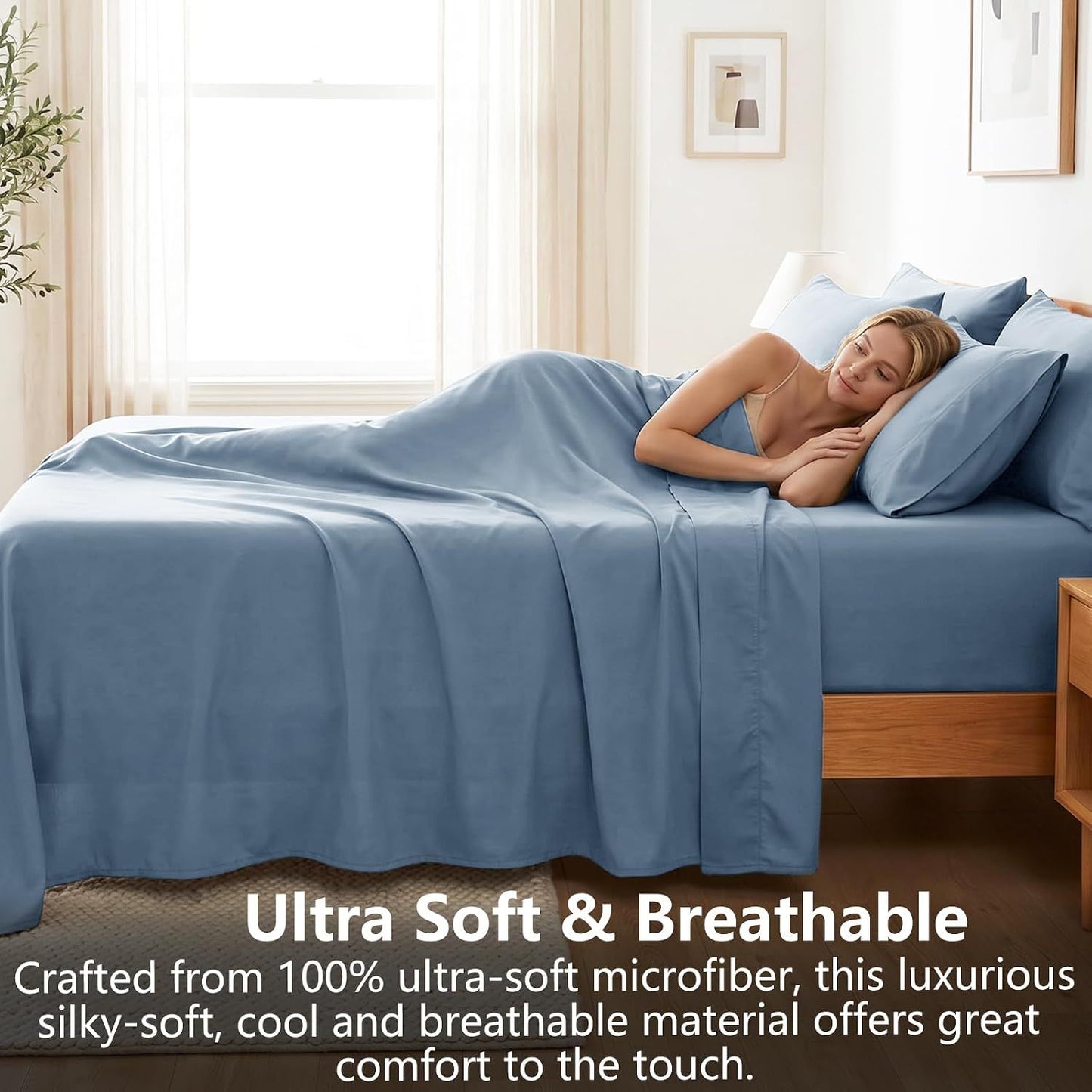 Hotel Soft Bed Sheet Set- Bedding Sheets & Pillowcases -Breathable Bedding - Wrinkle, Fade, Stain Resistant-Deep Pocket Flat Fitted Bed Sheet Set(Ocean,King Single)
