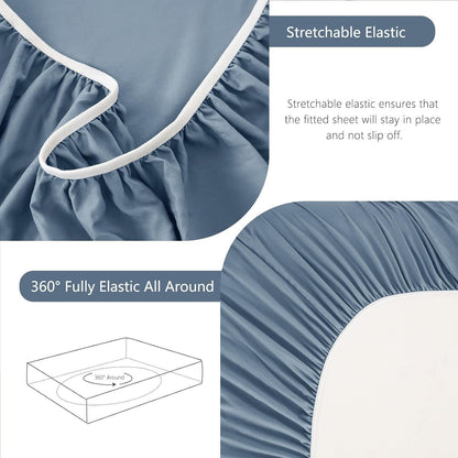 Hotel Soft Bed Sheet Set- Bedding Sheets & Pillowcases -Breathable Bedding - Wrinkle, Fade, Stain Resistant-Deep Pocket Flat Fitted Bed Sheet Set(Ocean,King Single)