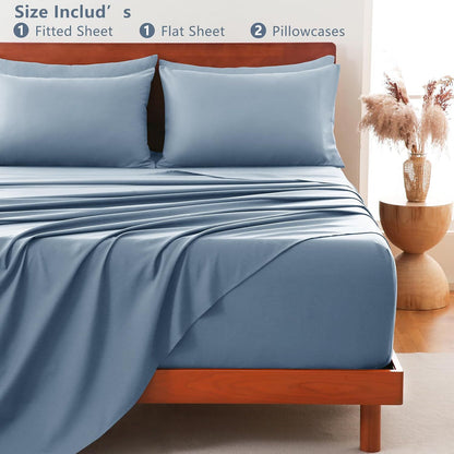 Hotel Soft Bed Sheet Set- Bedding Sheets & Pillowcases -Breathable Bedding - Wrinkle, Fade, Stain Resistant-Deep Pocket Flat Fitted Bed Sheet Set(Ocean,King Single)