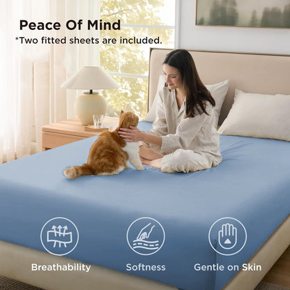 Hotel Soft Bed Sheet Set- Bedding Sheets & Pillowcases -Breathable Bedding - Wrinkle, Fade, Stain Resistant-Deep Pocket Flat Fitted Bed Sheet Set(Ocean,King Single)