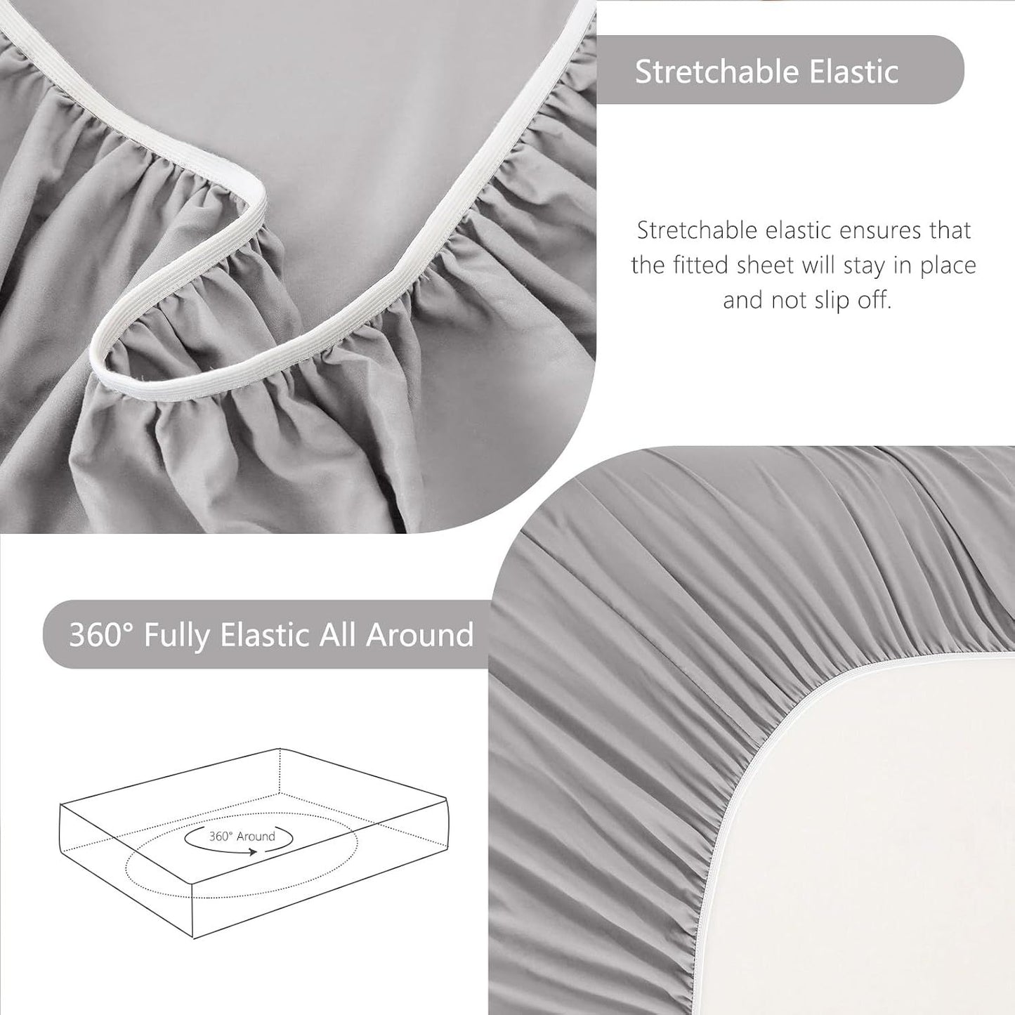 Hotel Soft Bed Sheet Set- Bedding Sheets & Pillowcases -Breathable Bedding - Wrinkle, Fade, Stain Resistant-Deep Pocket Flat Fitted Bed Sheet Set(Silver-gray,King Single)