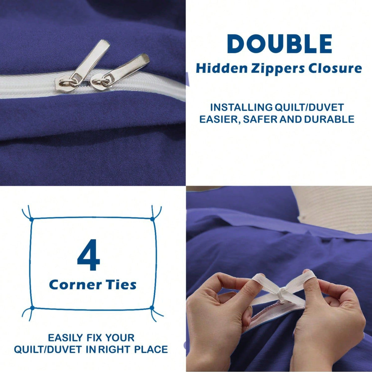 Hotel Soft Microfiber Duvet Cover Set-2000TC Quilt Cover Set & Pillowcases -1 Donna Cover Zipper Closure & 1 x Pillowcases-Breathable Bedding - Wrinkle, Fade, Stain Resistant(Royal blue,Queen)