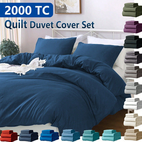 Hotel Soft Microfiber Duvet Cover Set-2000TC Quilt Cover Set & Pillowcases -1 Donna Cover Zipper Closure & 1 x Pillowcases-Breathable Bedding - Wrinkle, Fade, Stain Resistant(Navy,Queen)