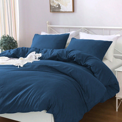 Hotel Soft Microfiber Duvet Cover Set-2000TC Quilt Cover Set & Pillowcases -1 Donna Cover Zipper Closure & 1 x Pillowcases-Breathable Bedding - Wrinkle, Fade, Stain Resistant(Navy,Queen)
