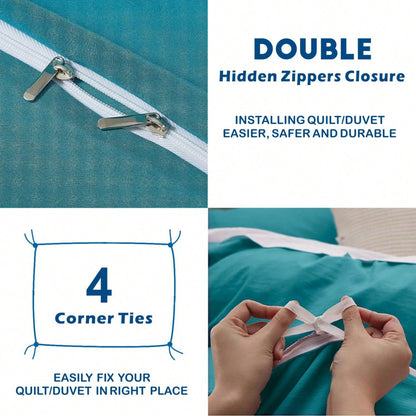 Hotel Soft Microfiber Duvet Cover Set-2000TC Quilt Cover Set & Pillowcases -1 Donna Cover Zipper Closure & 1 x Pillowcases-Breathable Bedding - Wrinkle, Fade, Stain Resistant(Biscay blue,Queen)