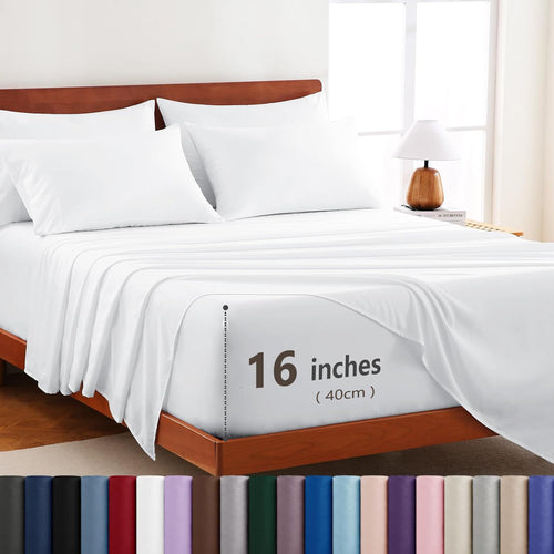 Hotel Soft Bed Sheet Set- Bedding Sheets & Pillowcases -Breathable Bedding - Wrinkle, Fade, Stain Resistant-Deep Pocket Flat Fitted Bed Sheet Set(Raw white,Queen)