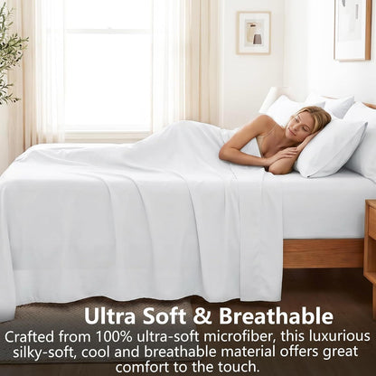 Hotel Soft Bed Sheet Set- Bedding Sheets & Pillowcases -Breathable Bedding - Wrinkle, Fade, Stain Resistant-Deep Pocket Flat Fitted Bed Sheet Set(Raw white,Queen)
