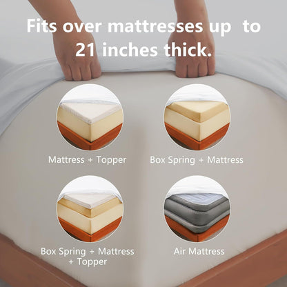 Hotel Soft Bed Sheet Set- Bedding Sheets & Pillowcases -Breathable Bedding - Wrinkle, Fade, Stain Resistant-Deep Pocket Flat Fitted Bed Sheet Set(Raw white,Queen)